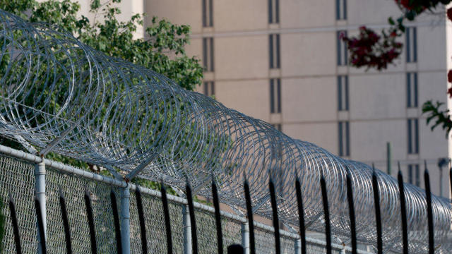 Security fencing around the Fulton County jail on Aug. 22, 2023, in Atlanta, Georgia. 